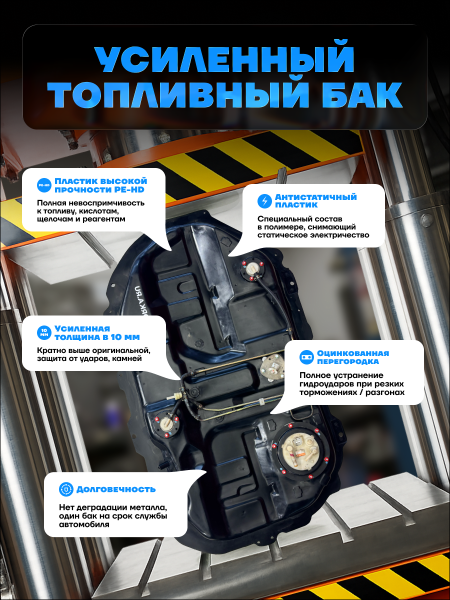 Топливный бак Лансер 9 — 50 л. (2003-2008г.) усиленный пластик (bolt-on)